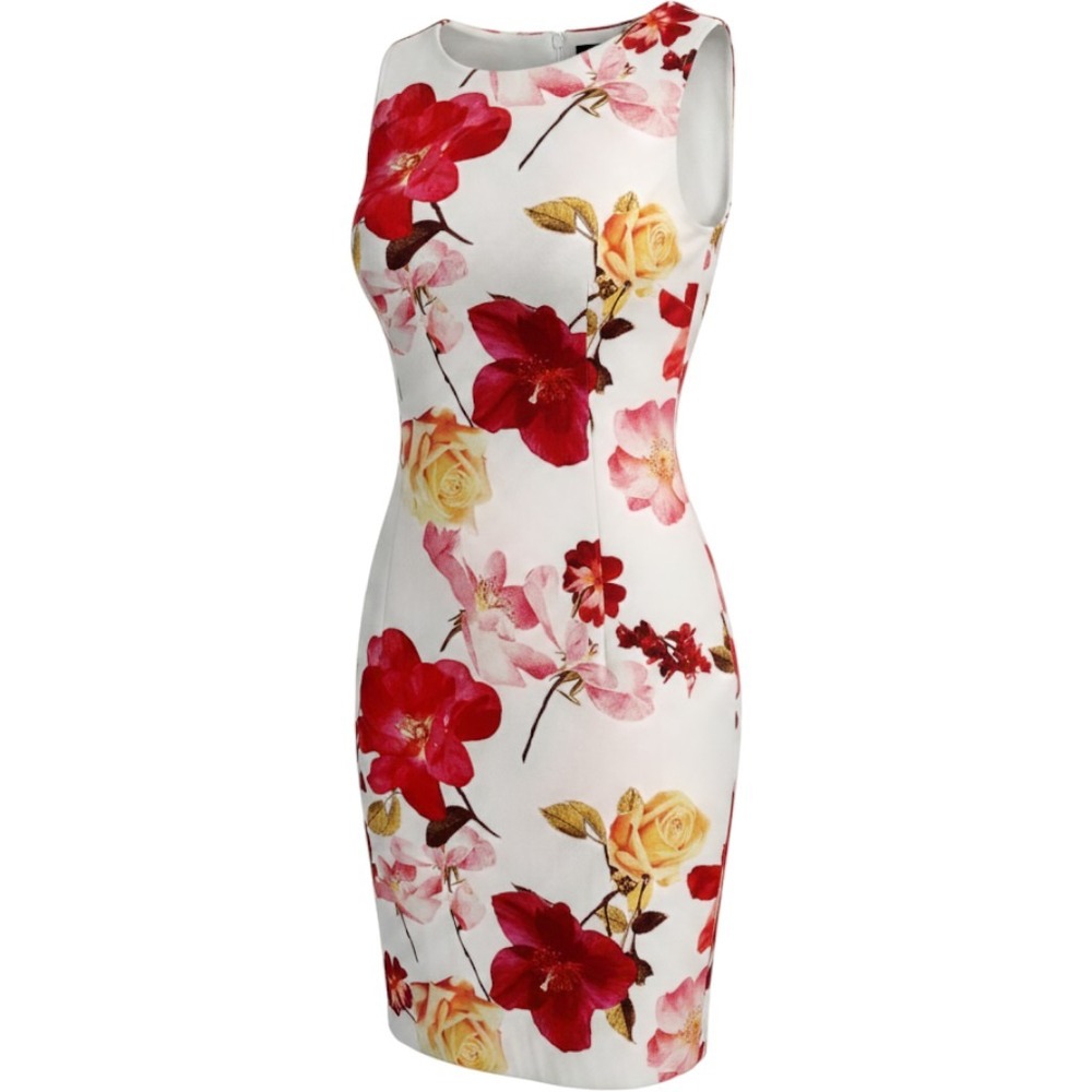 Dawn Joy Vintage Floral Sheath Dress White Pink Red Yellow Sleeveless Size 6